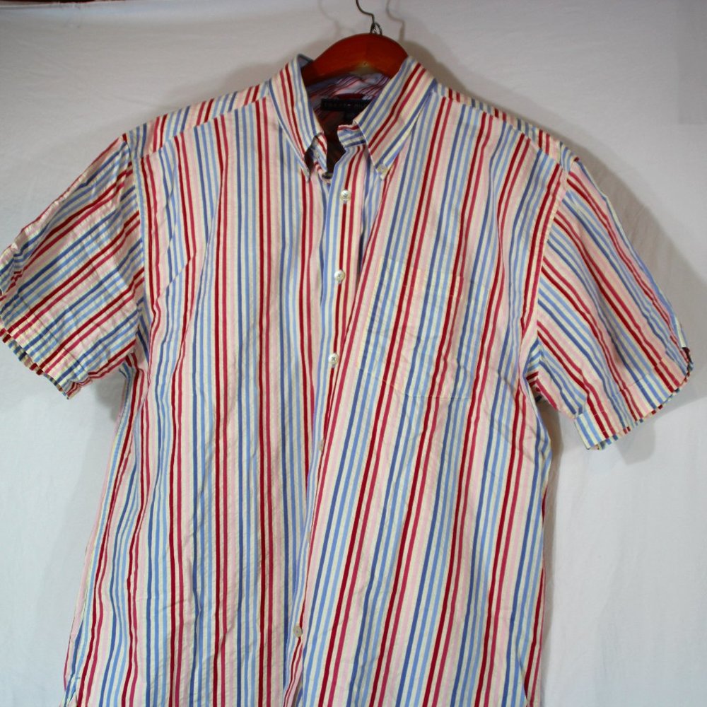 Tommy Hilfiger Striped Textured Short sleeve Button Up Men's Shirt XL